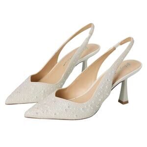 Blue by Betsey Johnson Ivory Crystal Embellished Slingback Heels